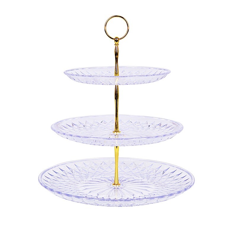 12″ Clear Gold 3 Tier Plastic Round Cupcake Holder Party Events Decorations