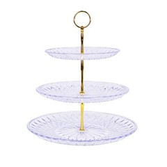 12″ Clear Gold 3 Tier Plastic Round Cupcake Holder Party Events Decorations