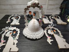 Vtg Hallmark Wedding Centerpiece 6os 70s Honeycomb Bride Groom Arch Lot Of 6