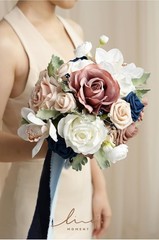 Ling’s Moment 9″ Wedding Dusty Rose/ Navy Bouquet for Bride, Bridesmaid’s Bouque