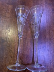 Wedding Toasting Fluted Champagne Glasses Lovebird And Hearts