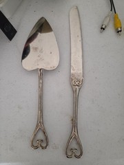 Studio His & Hers Serving Set Cake Knife Server Heart Design Silver Tone