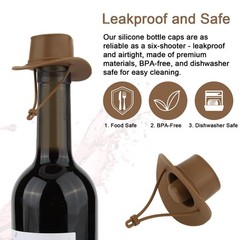 Cowboy Hat Wine Stoppers, Funny Western Silicone Stoppers M, Brown