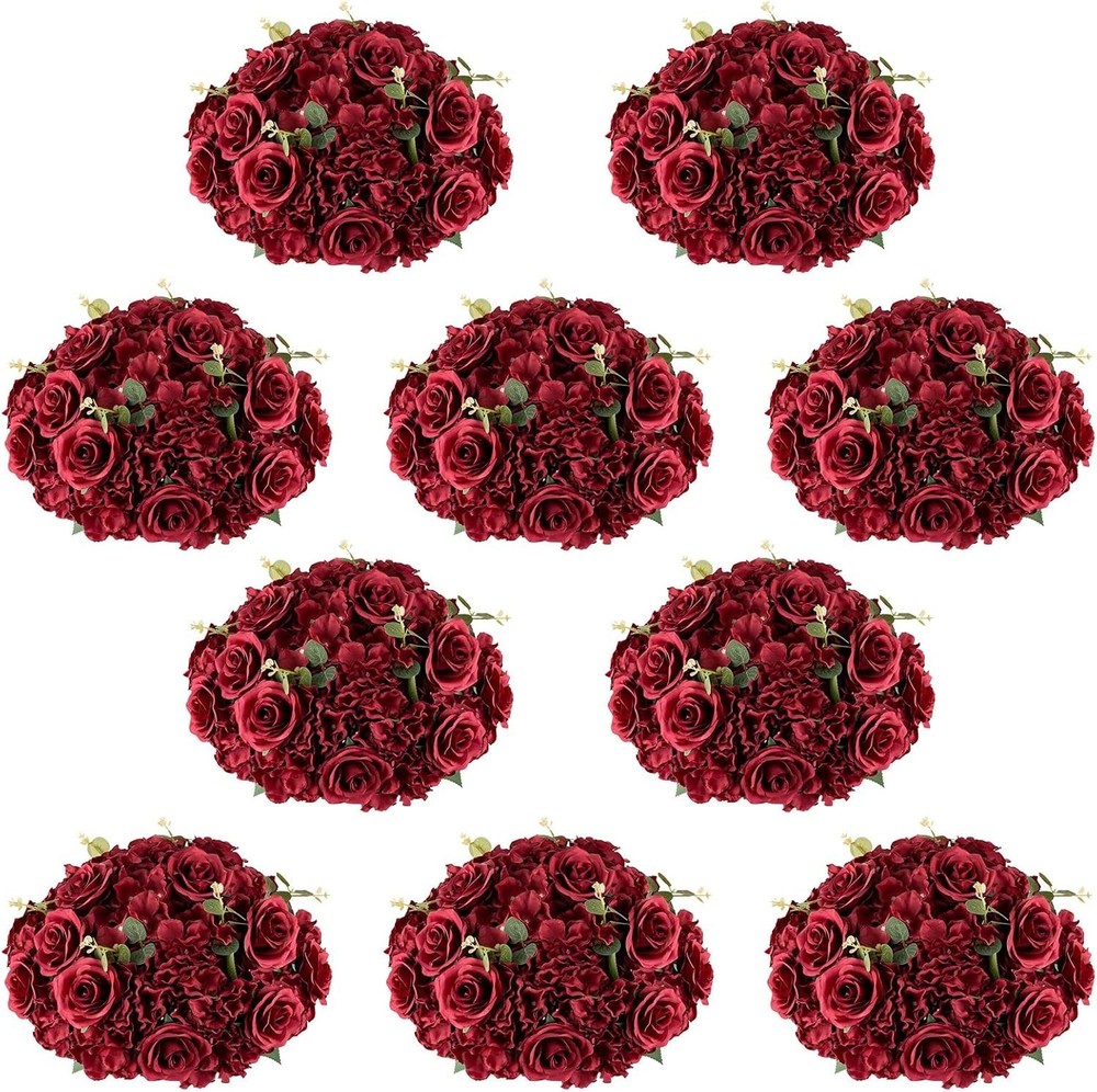 NUPTIO Flower Wedding Centrepieces for Tables: 10 Pcs Burgundy 14.2 inch Diam