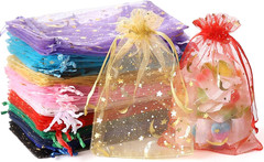 100PCS Moon Star Organza Bags, 4X6″ Wedding Favors Bags with Drawstring, Mixed C