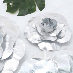 4 pcs 20″ Silver Artificial Large Roses Flowers Wall Backdrop Party Light Gray