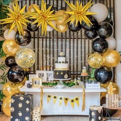 2026 Graduation Decorations Balloons, 140pcs Black Star Latex Black and Gold