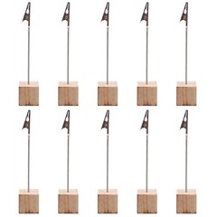 10Pcs Wooden Menu Clips Metal Paper Holders Beige Tabletop Decorations
