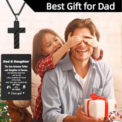 Gift for Dad, Cross Necklace Wallet Card for Dad, Father’s Day Dad&Daughter