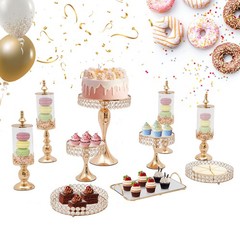 10Pcs Gold Iron Crystal Acrylic Cake Stand Set for Display and Decoration