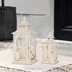 Lanterns Decorative Outdoor&Indoor, Set of (14″&10″) Beige Metal 14″H & 10″H 2
