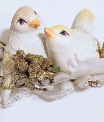 Vtg MCM Wedding Cake Topper Decor Birds Love Heart Glitter Pearl Beads Feather