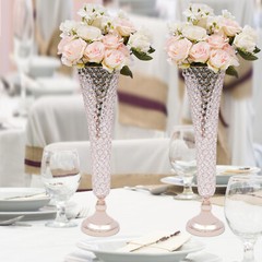 2 Pc Gold Crystal Trumpet Flower Vase Set 53 cm Tall Wedding Centerpiece