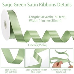 woric Sage Green Ribbon 1 Inch 50 Yards Light Satin 1 Inch,