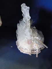 New Elegant Lace Covered Heart Mirror with shimmering flower Wedding CakeTop #83