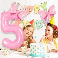 Pink Bow Birthday Decorations 21 12 Balloon Numbers for Girls Women, Number 21