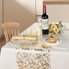 2 PCS Table Runner, Glitter Metallic Printed Rattan White Gold Table Gold White