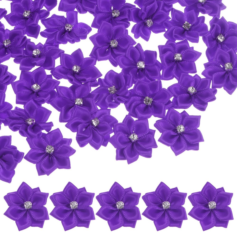 150-pack Satin Ribbon Flowers, 1.2 Inch Fabric Flowers for Crafts [Purple]