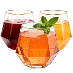 40 Pack 12oz Diamond Plastic Wine Glasses with Gold Rim, Disposable Stemless