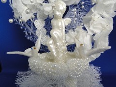 New Elegant Cherub & Lovebirds Ornate Crystal Look Heart Wedding Cake top #383