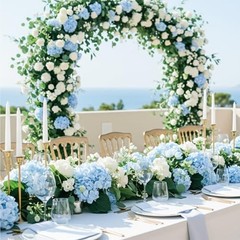 46 PCS Hydrangea Artificial Flowers Silk Hydrangea Heads with Stems, Bule Blue