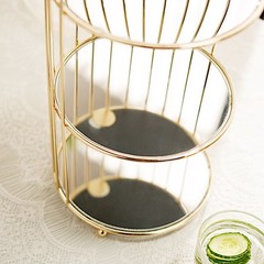 22″ Gold 3 Tier Metal Mirror Glass Hanging Bird Cage Dessert Stand Decorations