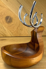 Nambe Holiday Reindeer Dish Bowl MT0887 Acacia Wood Alloy Antlers