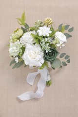 Wedding Bouquet Artificial Flower Silk Foam 11 Inch White Bridesmaid Toss Gift