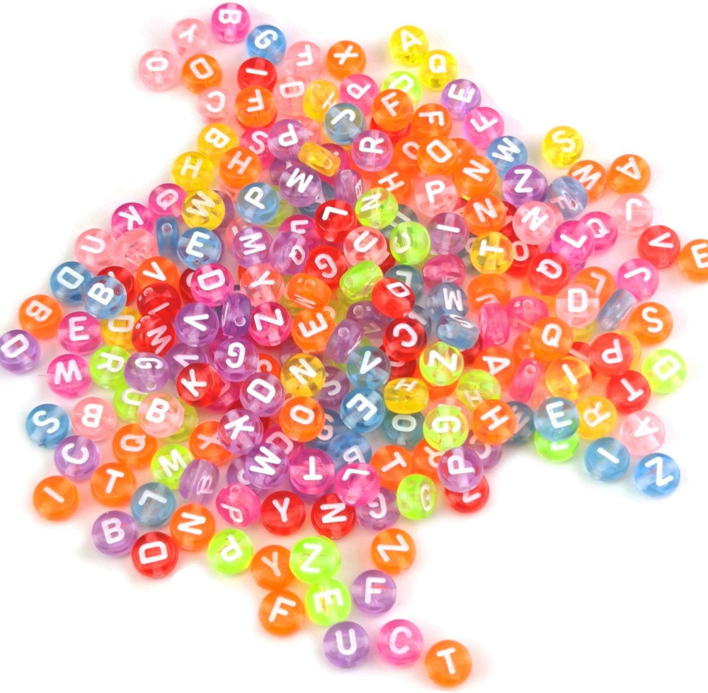 600 Pieces 6Mm DIY Clear Colorful Acrylic Alphabet Letter Column Shape Beads for