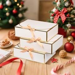 10-Pack Luxury White Gift Boxes 10.6×7.8×3.1 Inches with Gold Trim for Occasions
