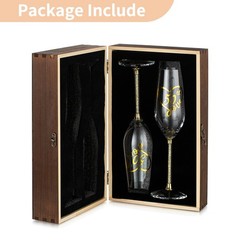 NUPTIO 50th Anniversary Champagne Flutes: Set of 2 Gold Crystal Toasting Glas…