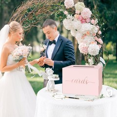 Pink Card Box Party Gift Paper Holder Rose Gold Foil Design Wedding Receptions