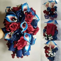 Burgundy Navy Blue Rose Calla Lily Bridal Wedding Bouquet Accessories
