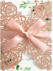 25PK Rose Gold Glitter Laser Cut Wedding Invitations – Perfect for All Occasions