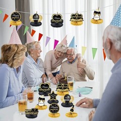 Happy Wedding Anniversary Decorations Table Honeycomb 8, Black, Gold
