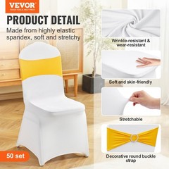 50pcs Polyester-Spandex Fitted Covers + Gold Sash, 440x510x925mm, Reusable Soft