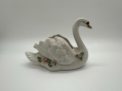 Vintage Dresden Germany Swan With Pink Roses Figurine Wedding Cake Topper
