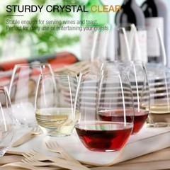 Stemless Wine Glasses Set of 12-15oz Red/White Wine Glasses, Crystal, Clear,
