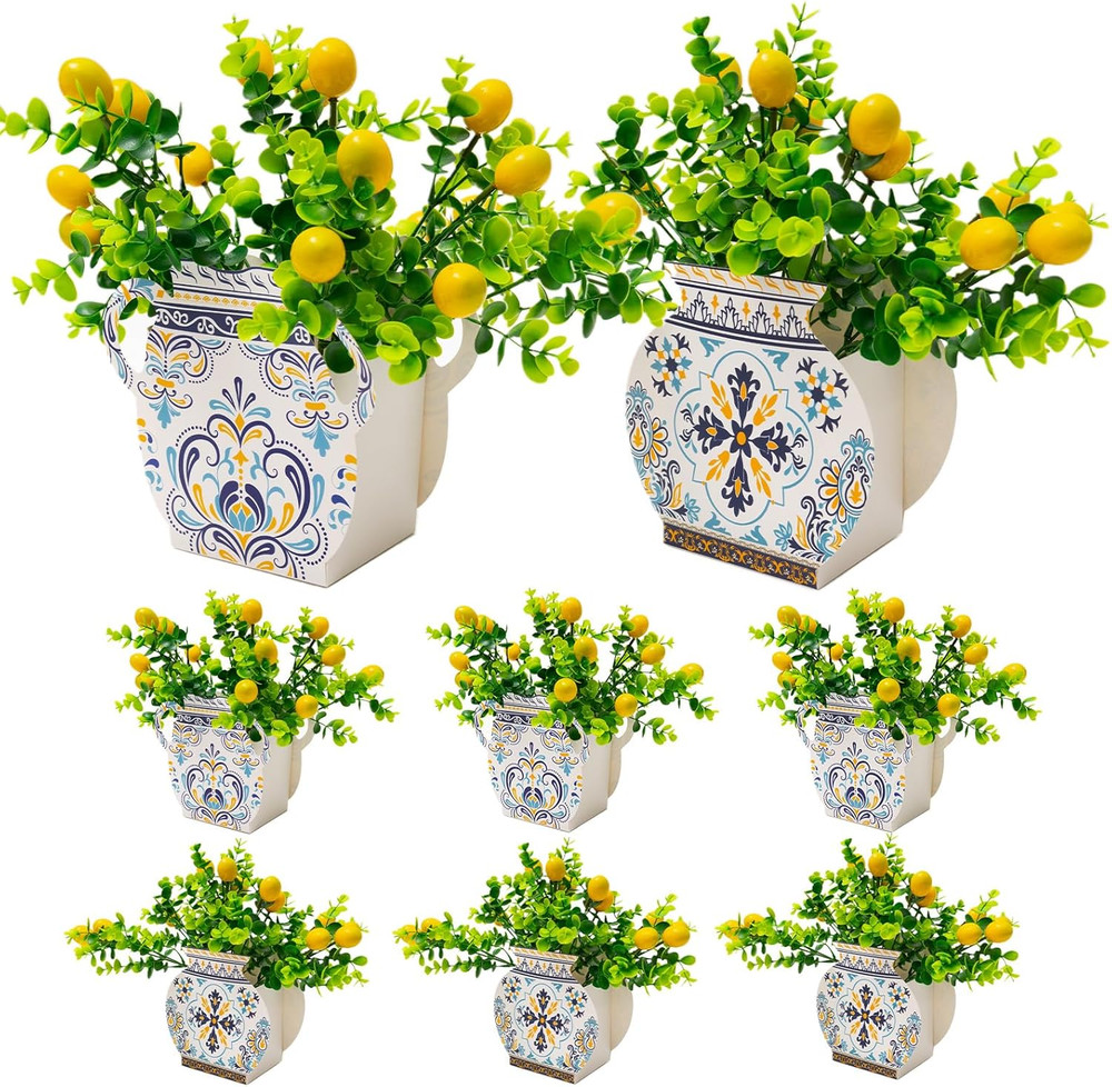 18 PCS Amalfi Coast Party Decorations, 6 Blue Tiles Lemon Table Centerpiece