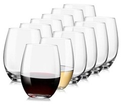 Stemless Wine Glasses Set of 12-15oz Red/White Wine Glasses, Crystal, Clear,