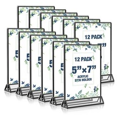 Acrylic Black Sign Holders 5×7, 12 Pack Wedding Black Table Number Holders,
