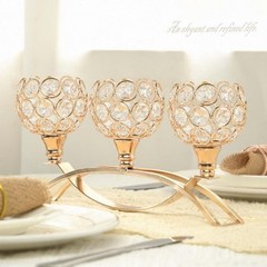 Crystal Tealight Candle Holder Centerpiece Home Decorative 4 Pieces Gold