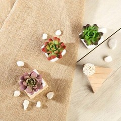 Orange Burgundy Green 3″ Mini Faux Succulent Plants Pots Centerpieces Sale