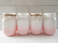 Ombre Pink and White Mason Painted Jar Centerpiece