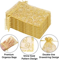 100 × Golden Drawstring Organza Pouches Wedding 4″x 5″ Party Candy Gift Bags USA