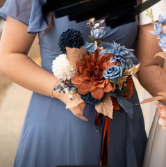 Lings Moments Wedding Flowers Set Russet Orange and Denim Blue