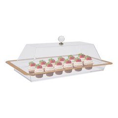 Acrylic Cake Stand With Lid Rectangular Clear Gold Trim 50 × 28 cm