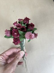 VTG Lot Mini Satin Ribbon Rose Flowers Wire Stem, Brooms Wedding Shower Craft