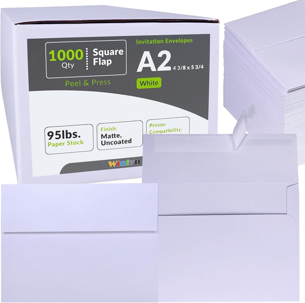 Winlyn 1000 Pcs Bulk A2 Invitation Envelopes in 1000 pcs white, White