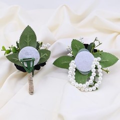 2Pcs Rose Corsage and Men Boutonniere 1 Boutonniere & 1 Wrist Corsage Black
